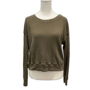 Splendid Waffle Long Sleeve Thermal Crewneck, Olive Green, Small